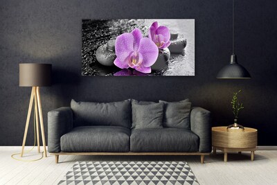 Glass Wall Art Flower stones floral pink black grey