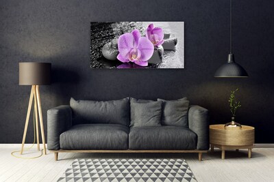 Glass Wall Art Flower stones floral pink black grey