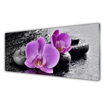 Glass Wall Art Flower stones floral pink black grey