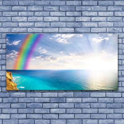 Glass Wall Art Rainbow sun sea landscape multi