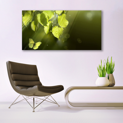 Glass Wall Art Butterfly leaves nature green