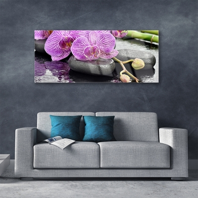 Glass Wall Art Flower stones floral pink grey