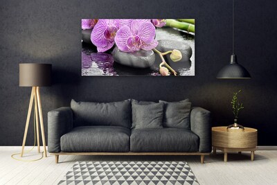 Glass Wall Art Flower stones floral pink grey