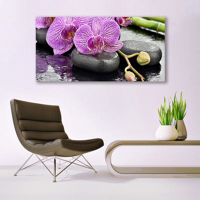 Glass Wall Art Flower stones floral pink grey