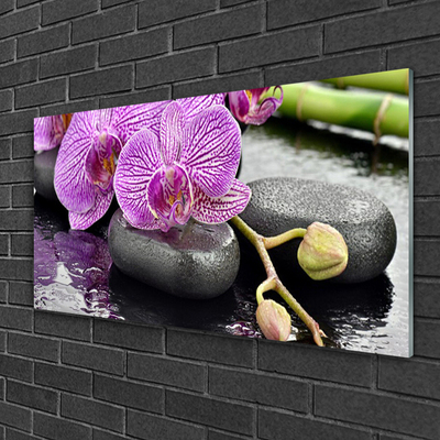 Glass Wall Art Flower stones floral pink grey