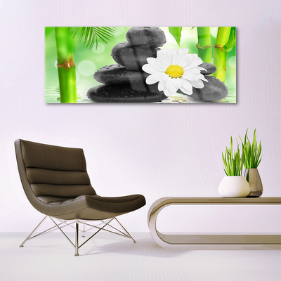 Glass Wall Art Bamboo tube flower stones art green white black