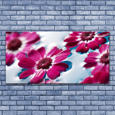 Glass Wall Art Flowers floral red blue