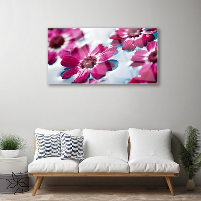 Glass Wall Art Flowers floral red blue