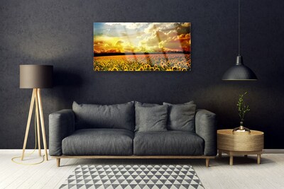 Glass Wall Art Meadow sunflowers floral yellow brown