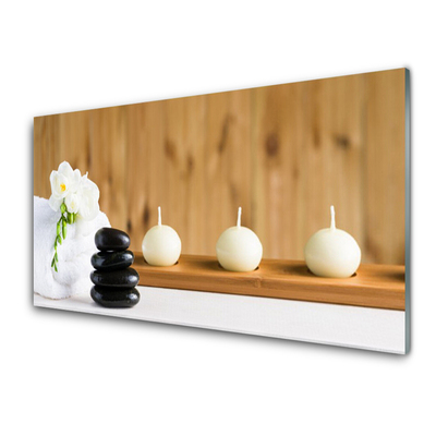 Glass Wall Art Candles flower stones art white black