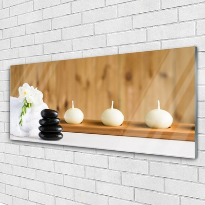 Glass Wall Art Candles flower stones art white black