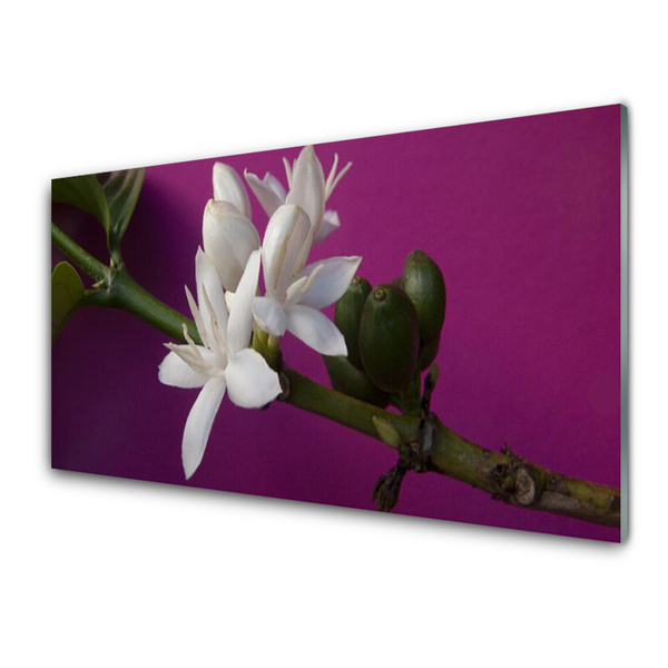 Glass Wall Art Flower stalks floral white green