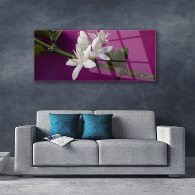 Glass Wall Art Flower stalks floral white green