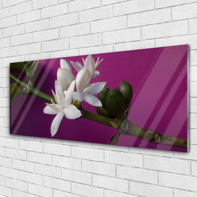 Glass Wall Art Flower stalks floral white green