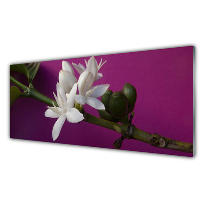 Glass Wall Art Flower stalks floral white green