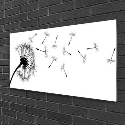 Glass Wall Art Dandelion floral black grey