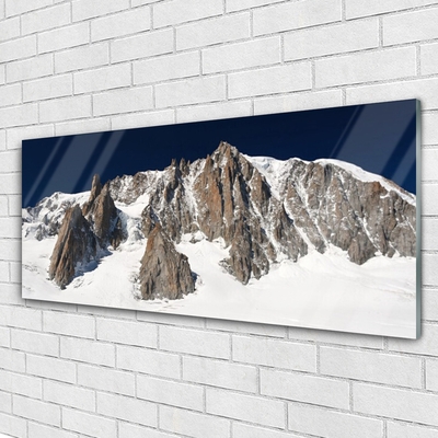 Glass Wall Art Mountain snow landscape white grey