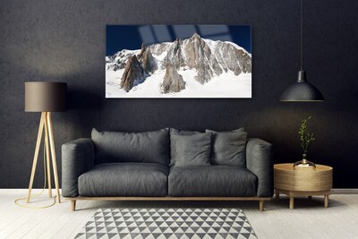 Glass Wall Art Mountain snow landscape white grey