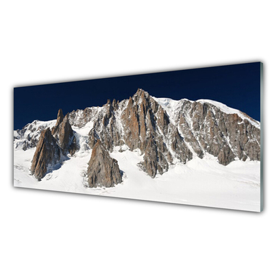 Glass Wall Art Mountain snow landscape white grey