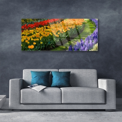 Glass Wall Art Flowers floral green red yellow purple