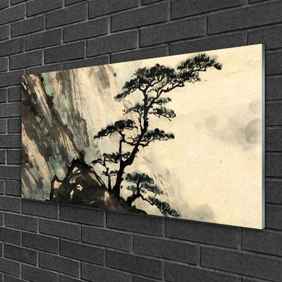 Glass Wall Art Tree nature black