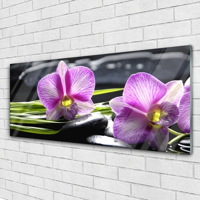 Glass Wall Art Flower stones floral pink black