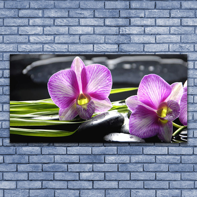 Glass Wall Art Flower stones floral pink black