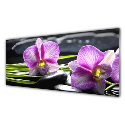 Glass Wall Art Flower stones floral pink black