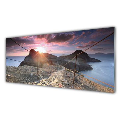 Glass Wall Art Path sun landscape brown yellow