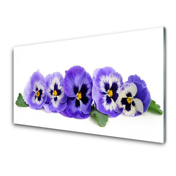 Glass Wall Art Petals floral white purple green