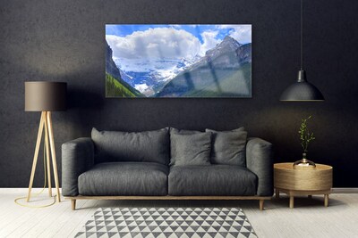 Glass Wall Art Mountains landscape grey blue white green
