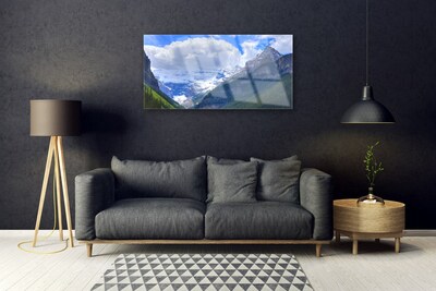 Glass Wall Art Mountains landscape grey blue white green