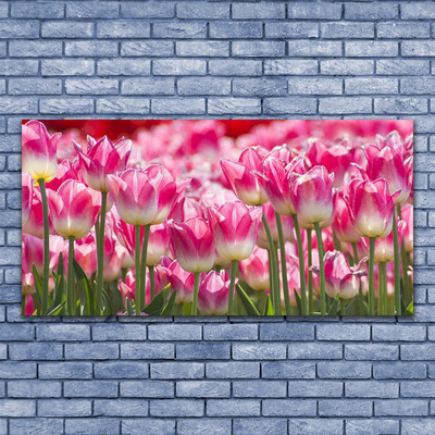 Glass Wall Art Tulips floral green white red