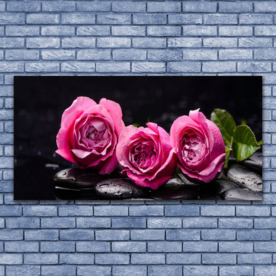 Glass Wall Art Roses stones floral red black