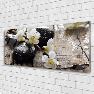 Glass Wall Art Flower stones art white black