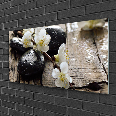 Glass Wall Art Flower stones art white black