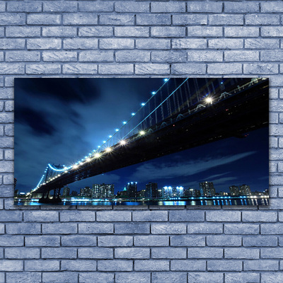 Glass Wall Art Bridge city architecture black blue