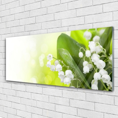 Glass Wall Art Lily of the valley leaves floral white green