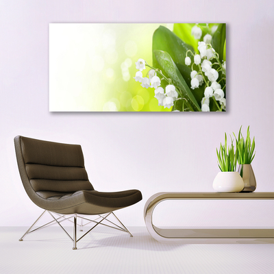 Glass Wall Art Lily of the valley leaves floral white green