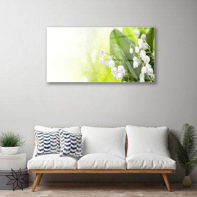 Glass Wall Art Lily of the valley leaves floral white green