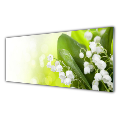 Glass Wall Art Lily of the valley leaves floral white green