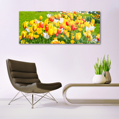 Glass Wall Art Tulips floral yellow red white