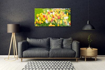 Glass Wall Art Tulips floral yellow red white