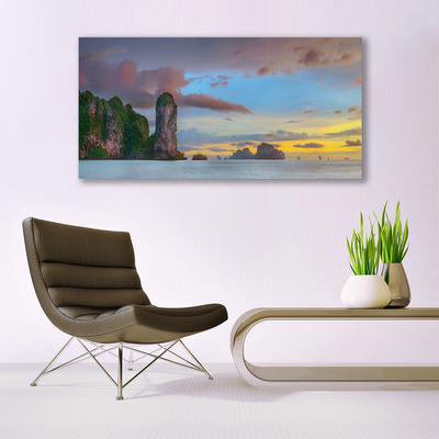 Glass Wall Art Sea mountains landscape grey green