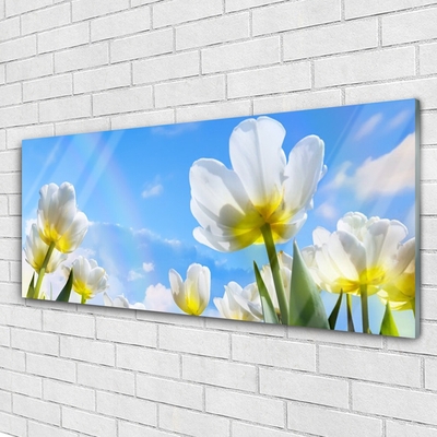 Glass Wall Art Flowers floral white green