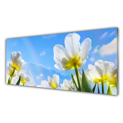 Glass Wall Art Flowers floral white green