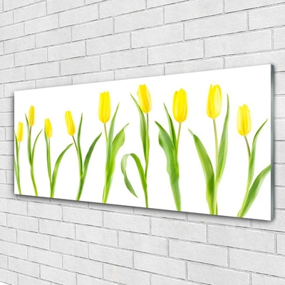 Glass Wall Art Tulips floral yellow green