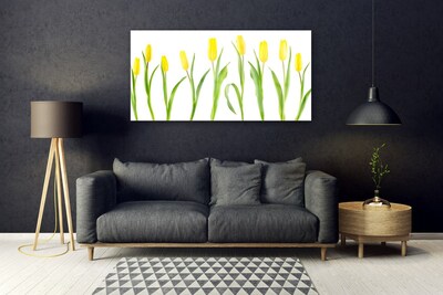 Glass Wall Art Tulips floral yellow green