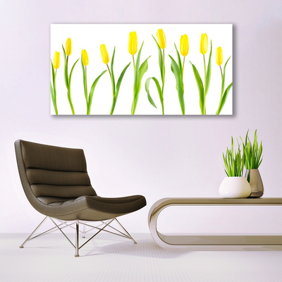 Glass Wall Art Tulips floral yellow green