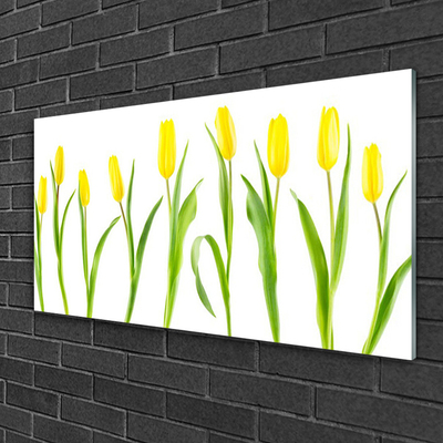 Glass Wall Art Tulips floral yellow green